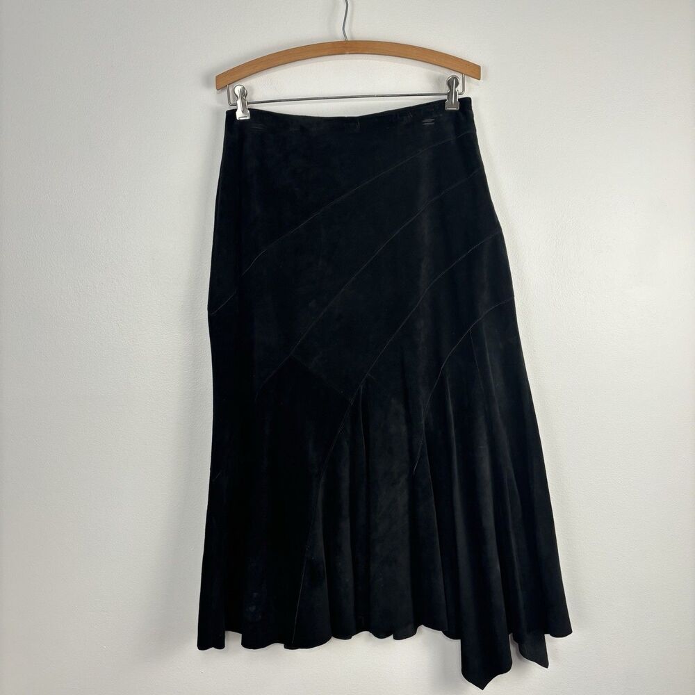 VTG 90s Valerie Stevens Womens L Black Leather Suede Midi Western Goth Boho